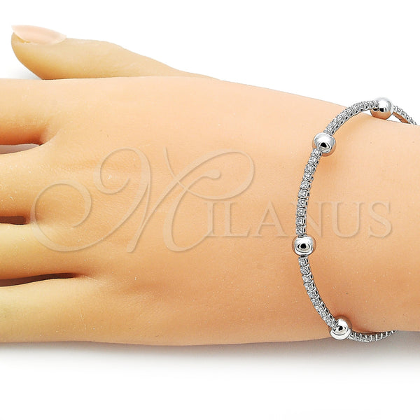 White Gold Filled Jewelry — Individual Bangle Ball Design with White Cubic Zirconia — alternate product view — SKU 157760 | Oro Laminado Blanco joyería — Individual Bangle Ball diseño with blanco Cubic Zirconia — SKU 157760