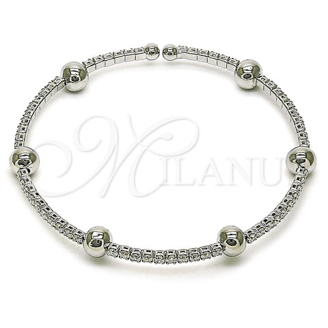 Rhodium Gold Filled Individual Bangle, Ball Design, with White Cubic Zirconia, Polished, Rhodium Finish, 07.421.0001.1 (06 MM Thickness, One size fits all)