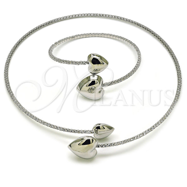 White Gold Filled Bracelet — Necklace and Bracelet Heart Design with White Cubic — main product view — SKU 157770 | Oro Laminado Blanco brazalete — Necklace and Bracelet corazón diseño with blanco Cubic — SKU 157770