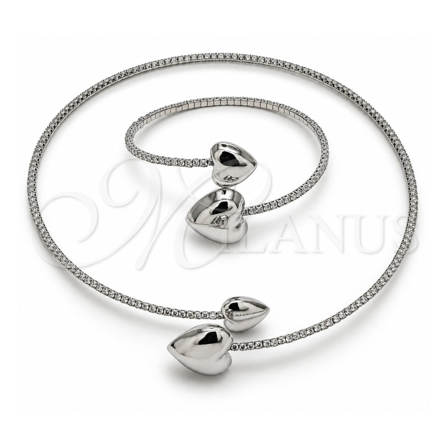 White Gold Filled Necklace and Bracelet, Heart Design, with White Cubic Zirconia, Polished, Rhodium Finish, 06.421.0003.1