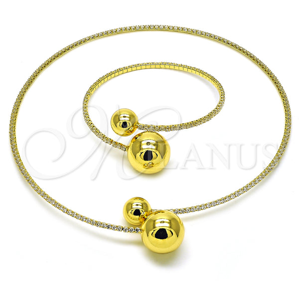 Gold Filled Bracelet — Necklace and Bracelet Ball Design with White Cubic — main product view — SKU 157773 | Oro Laminado brazalete — Necklace and Bracelet Ball diseño with blanco Cubic — SKU 157773