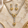 Oro Laminado Necklace and Earring, Gold Filled Style Heart and Baguette Design, with White Cubic Zirconia, Polished, Golden Finish, 06.421.0005