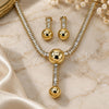 Oro Laminado Necklace and Earring, Gold Filled Style Ball and Baguette Design, with White Cubic Zirconia, Polished, Golden Finish, 06.421.0006