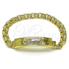 Oro Laminado ID Bracelet, Gold Filled Style Guadalupe Design, Polished, Tricolor, 03.120.0012.08 (12 MM Thickness, 9 Inches Length)