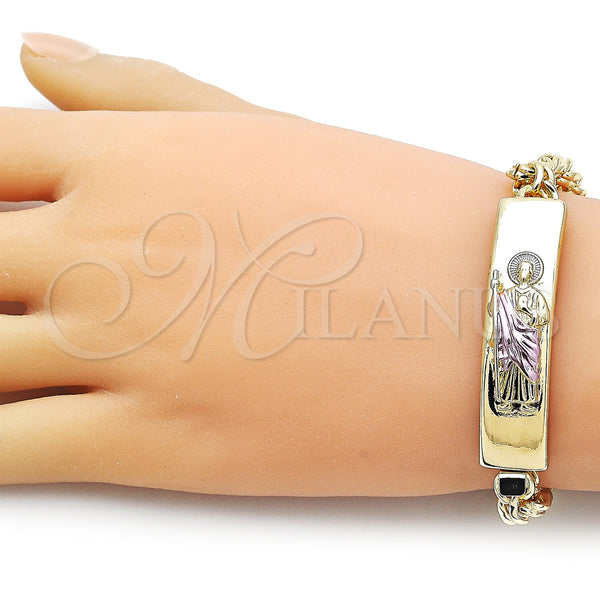 Gold Filled Bracelet — ID Bracelet San Judas Design Polished Tricolor 03. — alternate product view — SKU 157800 | Oro Laminado brazalete — ID Bracelet San Judas diseño pulido Tricolor 03. — SKU 157800
