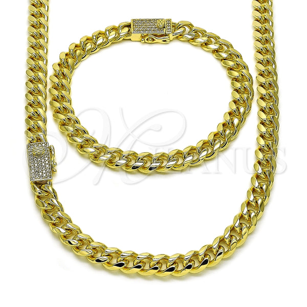Gold Filled Bracelet — Necklace and Bracelet Miami Cuban Design with White — main product view — SKU 157813 | Oro Laminado brazalete — Necklace and Bracelet Miami Cuban diseño with blanco — SKU 157813
