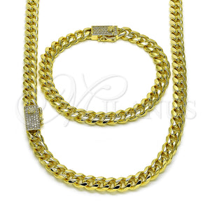 Gold Filled Bracelet — Necklace and Bracelet Miami Cuban Design with White — main product view — SKU 157814 | Oro Laminado brazalete — Necklace and Bracelet Miami Cuban diseño with blanco — SKU 157814