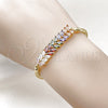 Oro Laminado Fancy Bracelet, Gold Filled Style Four-leaf Clover and Filigree Design, with Multicolor Cubic Zirconia and White Crystal, Polished, Golden Finish, 03.424.0007.07 (03 MM Thickness, 8 Inches Length)