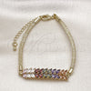 Oro Laminado Fancy Bracelet, Gold Filled Style Four-leaf Clover and Filigree Design, with Multicolor Cubic Zirconia and White Crystal, Polished, Golden Finish, 03.424.0007.07 (03 MM Thickness, 8 Inches Length)