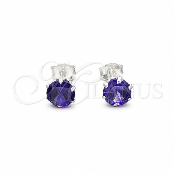 Sterling Silver Stud Earring, with Amethyst Cubic Zirconia, Polished, Silver Finish, 02.392.0034