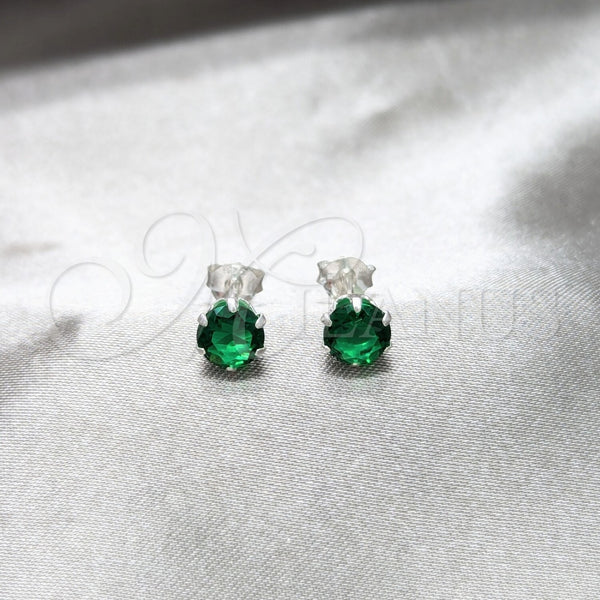 Sterling Silver Ring — Stud Earring with Emerald Cubic Zirconia Polished 02. — main product view — SKU 157862 | Plata 925 anillo — Stud Earring with Emerald Cubic Zirconia pulido 02. — SKU 157862