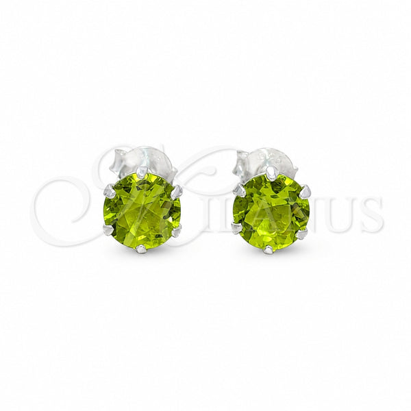 Sterling Silver Stud Earring, with Peridot Cubic Zirconia, Polished, Silver Finish, 02.392.0037