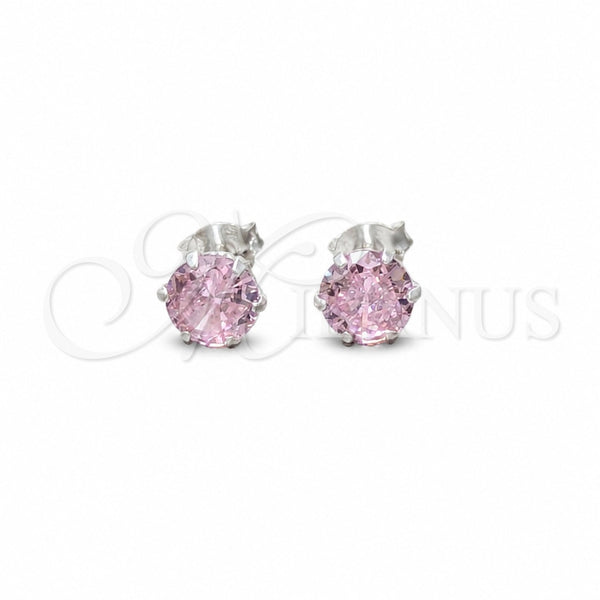 Sterling Silver Stud Earring, with Pink Cubic Zirconia, Polished, Silver Finish, 02.392.0039