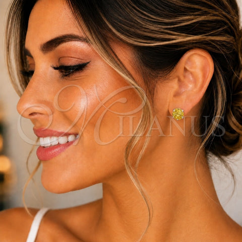 Sterling Silver Stud Earring, with Yellow Cubic Zirconia, Polished, Silver Finish, 02.392.0040