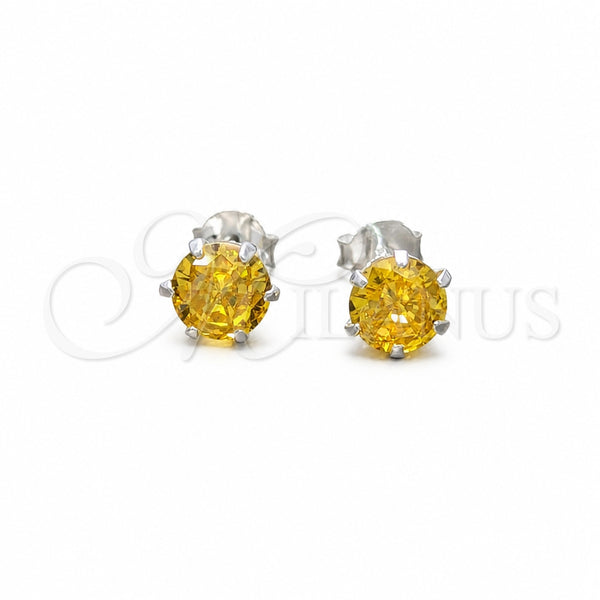 Sterling Silver Stud Earring, with Yellow Cubic Zirconia, Polished, Silver Finish, 02.392.0040