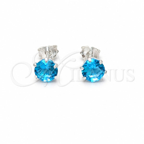 Sterling Silver Stud Earring, with Blue Topaz Cubic Zirconia, Polished, Silver Finish, 02.392.0041