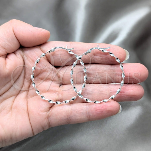 Sterling Silver Hoop Earrings — Medium Hoop Polished 02. — alternate product view — SKU 157869 | Plata 925 aretes de aro — Medium Hoop pulido 02. — SKU 157869