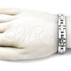 Stainless Steel Solid Bracelet, Cross Design, Polished, Steel Finish, 03.114.0229.4.09 (12 MM Thickness, 9 Inches Length)