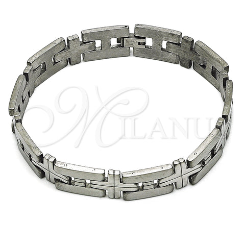 Stainless Steel Solid Bracelet, Cross Design, Polished, Steel Finish, 03.114.0229.4.09 (12 MM Thickness, 9 Inches Length)