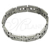 Stainless Steel Solid Bracelet, Cross Design, Polished, Steel Finish, 03.114.0229.4.09 (12 MM Thickness, 9 Inches Length)
