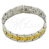 Stainless Steel Solid Bracelet, Polished, Two Tone, 03.114.0221.4.09 (16 MM Thickness, 9 Inches Length)