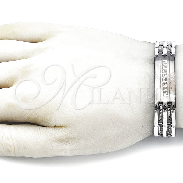 Stainless Steel Bracelet — Solid Bracelet Greek Key Design Polished Two Tone — alternate product view — SKU 157886 | Acero Inoxidable brazalete — sólido Bracelet Greek Key diseño pulido Two Tone — SKU 157886