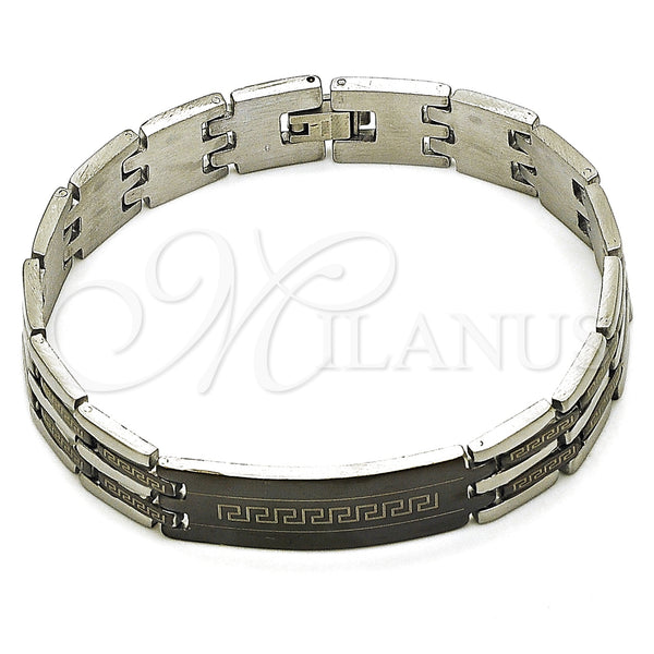 Stainless Steel Bracelet — Solid Bracelet Greek Key Design Polished Two Tone — main product view — SKU 157886 | Acero Inoxidable brazalete — sólido Bracelet Greek Key diseño pulido Two Tone — SKU 157886