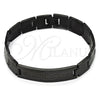 Stainless Steel Solid Bracelet, Greek Key Design, Polished, Black Rhodium Finish, 03.114.0219.4.09 (14 MM Thickness, 9 Inches Length)