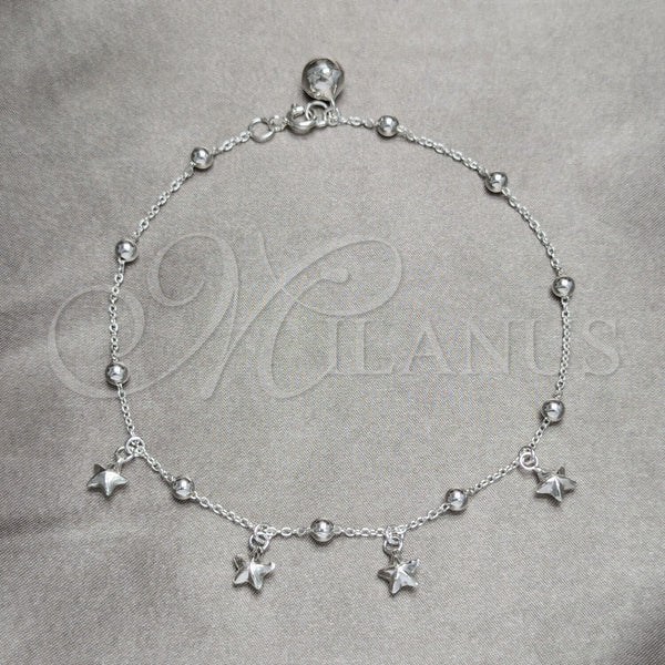 Sterling Silver Anklet — Charm Anklet Star and Ball Design Polished 03. — main product view — SKU 157900 | Plata 925 tobillera — Charm Anklet estrella and Ball diseño pulido 03. — SKU 157900