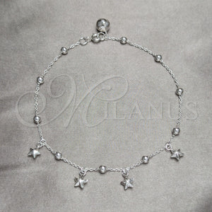 Sterling Silver Anklet — Charm Anklet Star and Ball Design Polished 03. — main product view — SKU 157900 | Plata 925 tobillera — Charm Anklet estrella and Ball diseño pulido 03. — SKU 157900