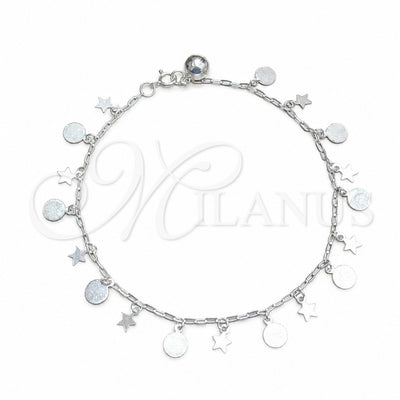 Sterling Silver Charm Anklet, Star and Ball Design, Polished, Silver Finish, 03.409.0042.10 (02 MM Thickness for wholesale, main product view