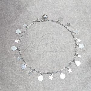 Sterling Silver Anklet — Charm Anklet Star and Ball Design Polished 03. — main product view — SKU 157901 | Plata 925 tobillera — Charm Anklet estrella and Ball diseño pulido 03. — SKU 157901
