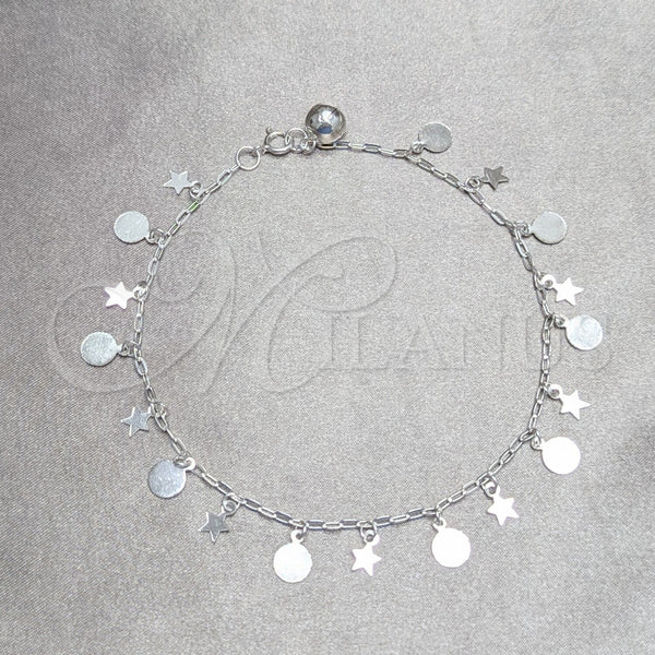 Sterling Silver Anklet — Charm Anklet Star and Ball Design Polished 03. — main product view — SKU 157901 | Plata 925 tobillera — Charm Anklet estrella and Ball diseño pulido 03. — SKU 157901