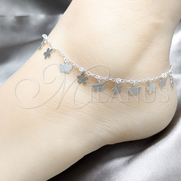 Sterling Silver Anklet — Charm Anklet Butterfly and Ball Design Polished 03. — alternate product view — SKU 157902 | Plata 925 tobillera — Charm Anklet mariposa and Ball diseño pulido 03. — SKU 157902