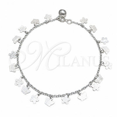 Sterling Silver Charm Anklet, Butterfly and Ball Design, Polished, Silver Finish, 03.409.0043.10 (02 MM for wholesale, main product view