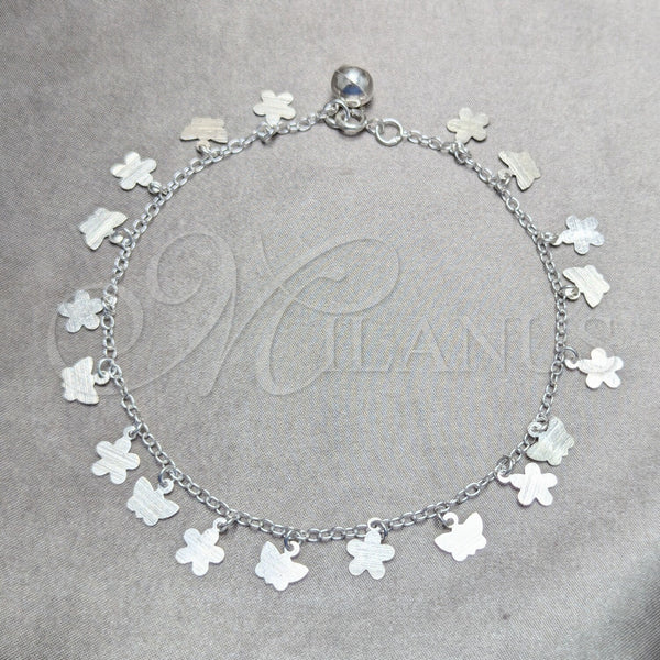 Sterling Silver Anklet — Charm Anklet Butterfly and Ball Design Polished 03. — main product view — SKU 157902 | Plata 925 tobillera — Charm Anklet mariposa and Ball diseño pulido 03. — SKU 157902