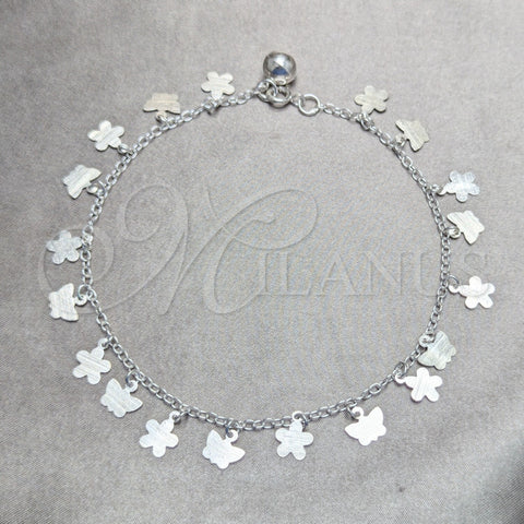 Sterling Silver Charm Anklet , Butterfly and Ball Design, Polished, Silver Finish, 03.409.0043.10 (02 MM Thickness, 10 Inches Length)