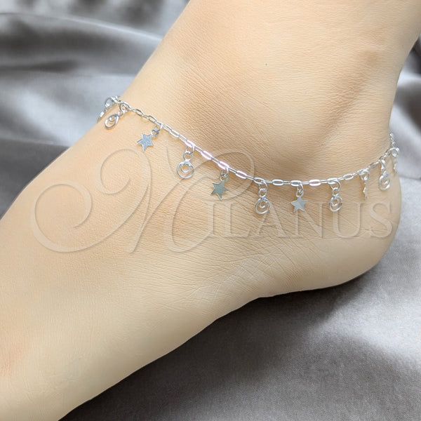Sterling Silver Anklet — Charm Anklet Star Design Polished 03. 03 MM — alternate product view — SKU 157903 | Plata 925 tobillera — Charm Anklet estrella diseño pulido 03. 03 MM — SKU 157903