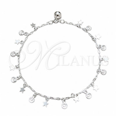 Sterling Silver Charm Anklet, Star Design, Polished, Silver Finish, 03.409.0044.10 (03 MM Thickness, 10 Inches for wholesale, main product view