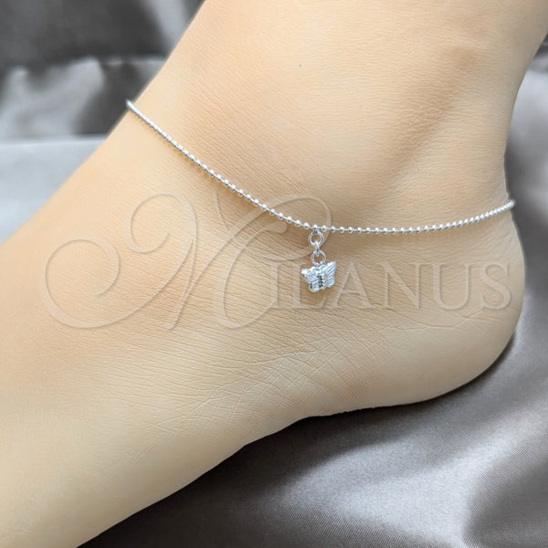 Sterling Silver Anklet — Charm Anklet Butterfly and Ball Design Polished 03. — alternate product view — SKU 157904 | Plata 925 tobillera — Charm Anklet mariposa and Ball diseño pulido 03. — SKU 157904