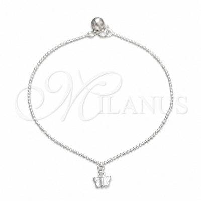 Sterling Silver Charm Anklet, Butterfly and Ball Design, Polished, Silver Finish, 03.409.0045.10 (02 MM for wholesale, main product view