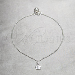 Sterling Silver Anklet — Charm Anklet Butterfly and Ball Design Polished 03. — main product view — SKU 157904 | Plata 925 tobillera — Charm Anklet mariposa and Ball diseño pulido 03. — SKU 157904