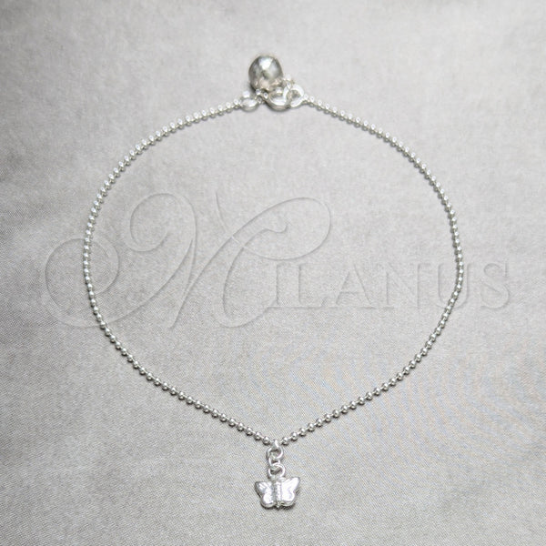 Sterling Silver Anklet — Charm Anklet Butterfly and Ball Design Polished 03. — main product view — SKU 157904 | Plata 925 tobillera — Charm Anklet mariposa and Ball diseño pulido 03. — SKU 157904