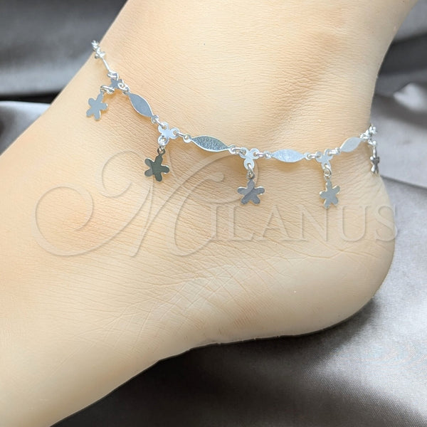 Sterling Silver Anklet — Charm Anklet Flower and Diamond Design Polished 03. — alternate product view — SKU 157905 | Plata 925 tobillera — Charm Anklet flor and Diamond diseño pulido 03. — SKU 157905