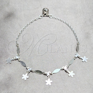Sterling Silver Anklet — Charm Anklet Flower and Diamond Design Polished 03. — main product view — SKU 157905 | Plata 925 tobillera — Charm Anklet flor and Diamond diseño pulido 03. — SKU 157905