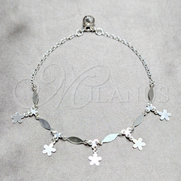 Sterling Silver Anklet — Charm Anklet Flower and Diamond Design Polished 03. — main product view — SKU 157905 | Plata 925 tobillera — Charm Anklet flor and Diamond diseño pulido 03. — SKU 157905