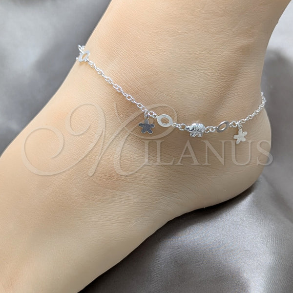 Sterling Silver Anklet — Charm Anklet Flower and Elephant Design Polished 03. — alternate product view — SKU 157906 | Plata 925 tobillera — Charm Anklet flor and Elephant diseño pulido 03. — SKU 157906