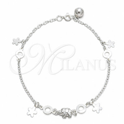 Sterling Silver Charm Anklet, Flower and Elephant Design, Polished, Silver Finish, 03.409.0047.10 (02 MM for wholesale, main product view