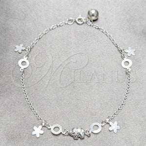 Sterling Silver Anklet — Charm Anklet Flower and Elephant Design Polished 03. — main product view — SKU 157906 | Plata 925 tobillera — Charm Anklet flor and Elephant diseño pulido 03. — SKU 157906