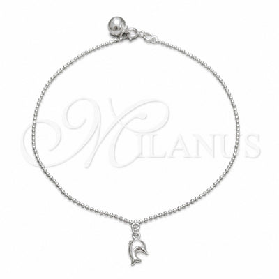 Sterling Silver Charm Anklet, Dolphin and Ball Design, Polished, Silver Finish, 03.409.0048.10 (02 MM for wholesale, main product view